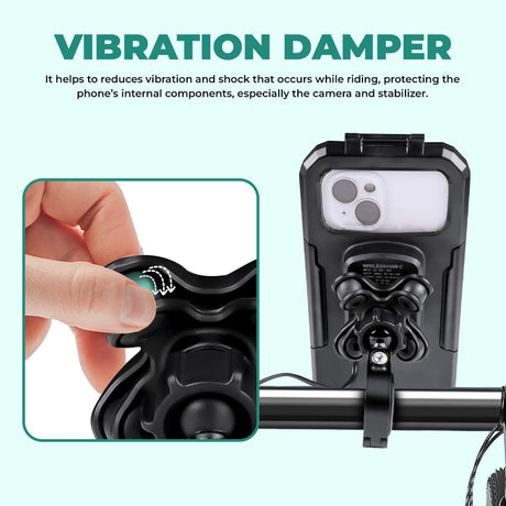 Simtac Splash Guard X MHWPWC-PRO Waterproof Bike Mobile Holder with Wireless Charger USB-C Charging and Vibration Damper
