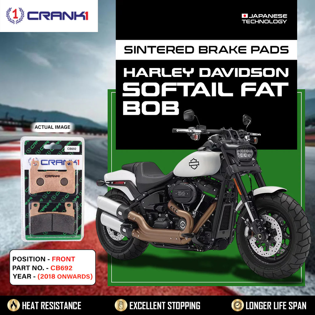 CRANK1 CB692 sintered front brake pads for Harley Davidson Softail Fat Bob (2018 Onwards) premium motorcycle braking upgrade.