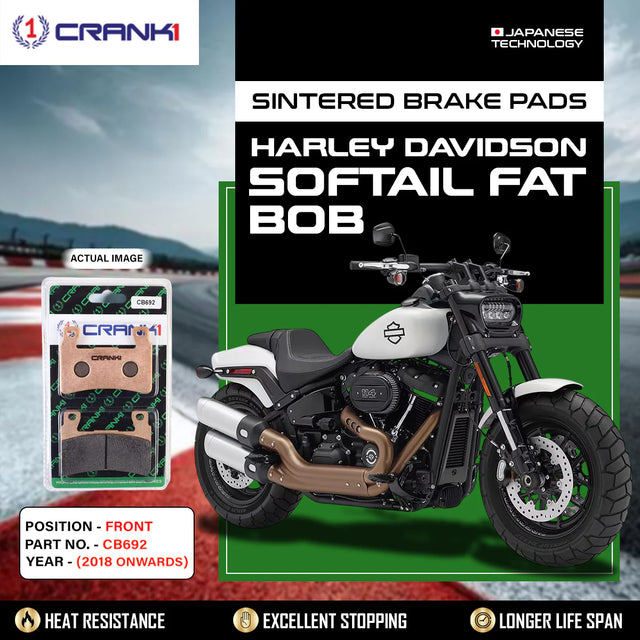CRANK1 CB692 sintered front brake pads for Harley Davidson Softail Fat Bob (2018 Onwards) premium motorcycle braking upgrade.