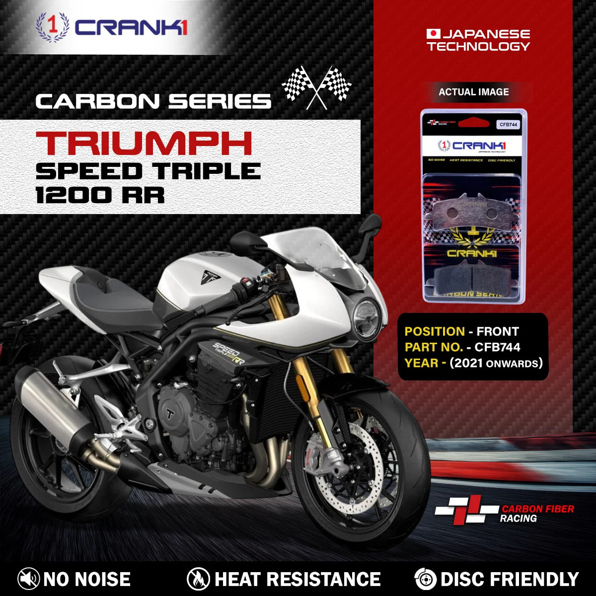 CRANK1 CFB744 carbon front brake pads for Triumph Speed Triple 1200 RR 2021 onwards