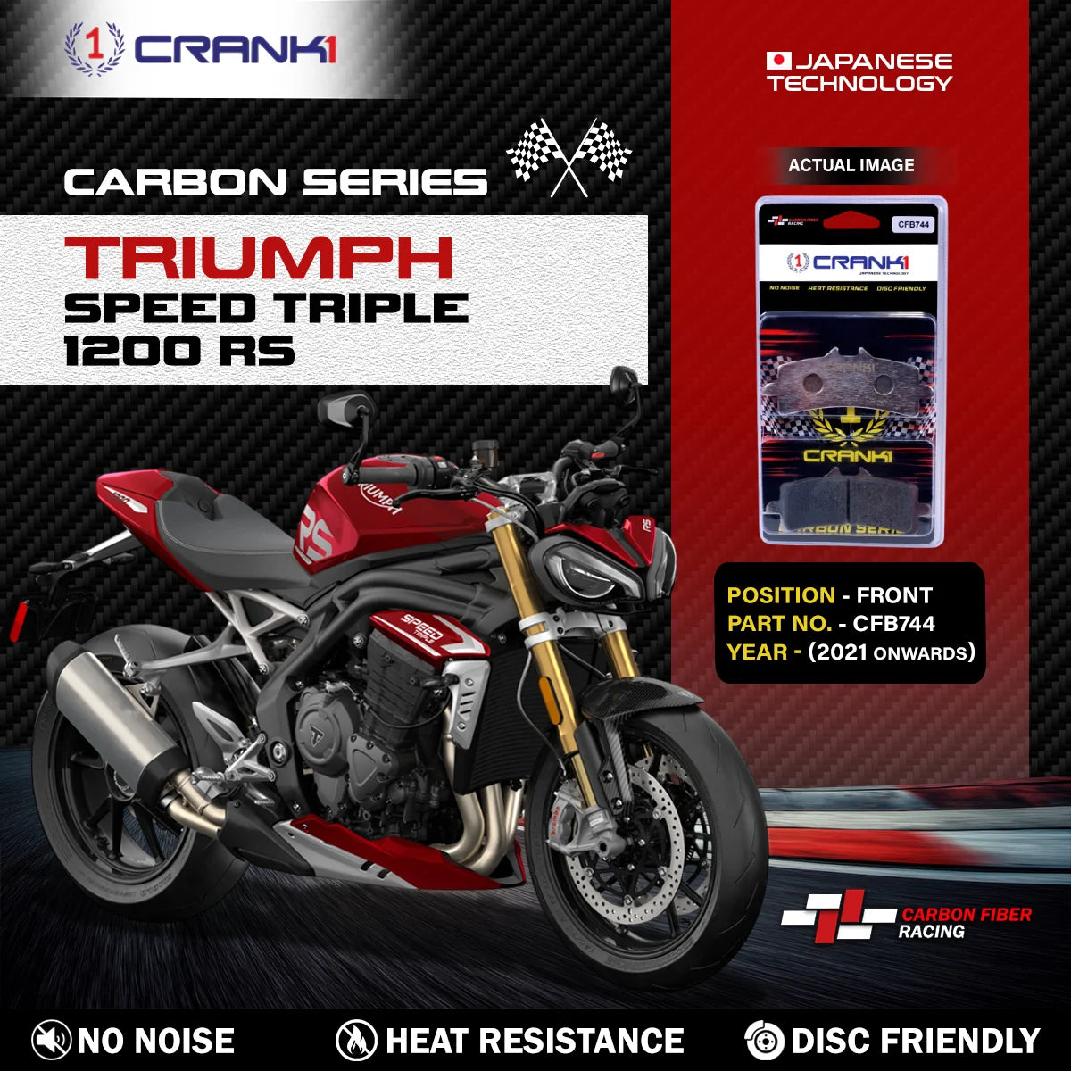 CRANK1 CFB744 carbon front brake pads for Triumph Speed Triple 1200 RS 2021 onwards