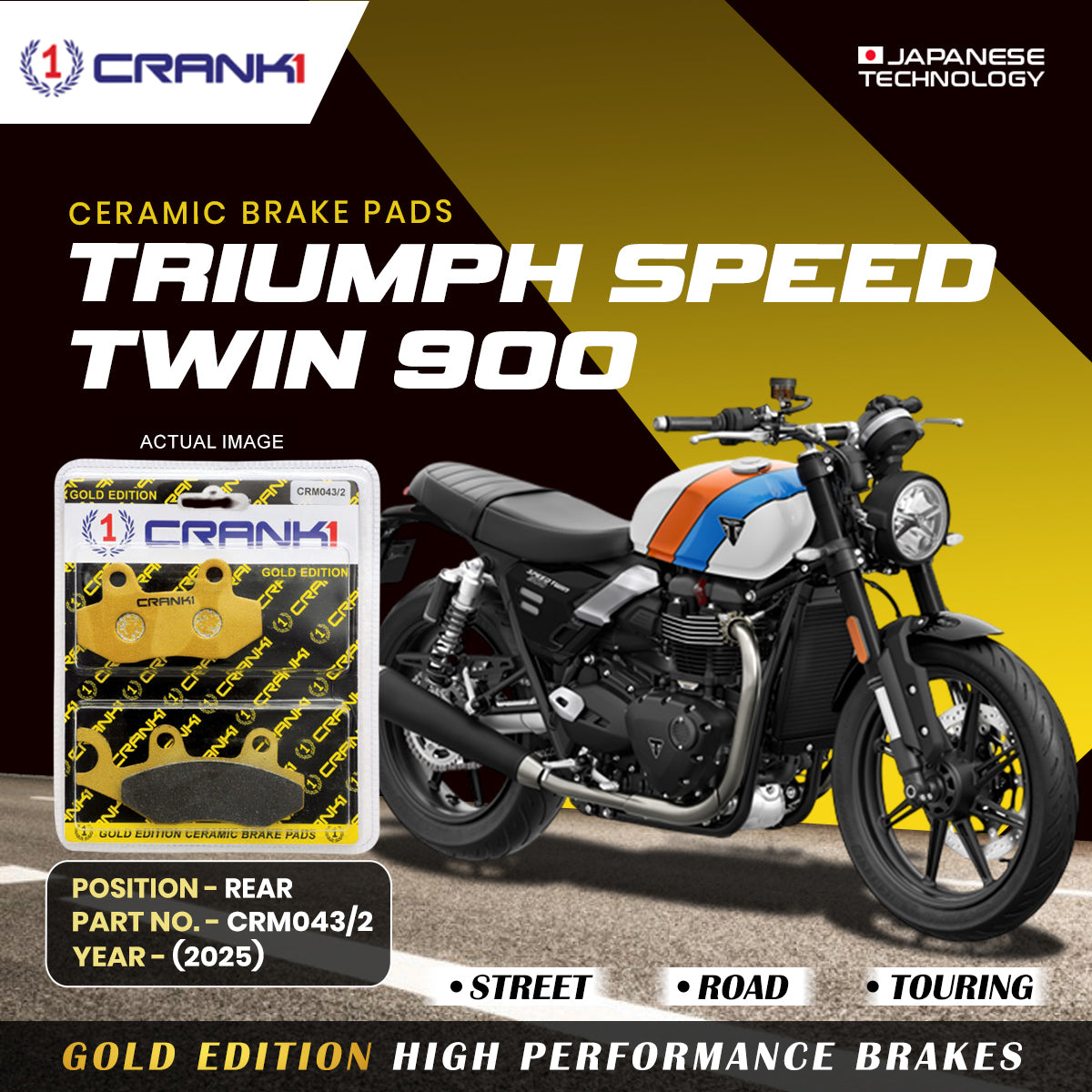 CRANK1 CRM043/2 ceramic rear brake pads for Triumph Speed Twin 900 2025