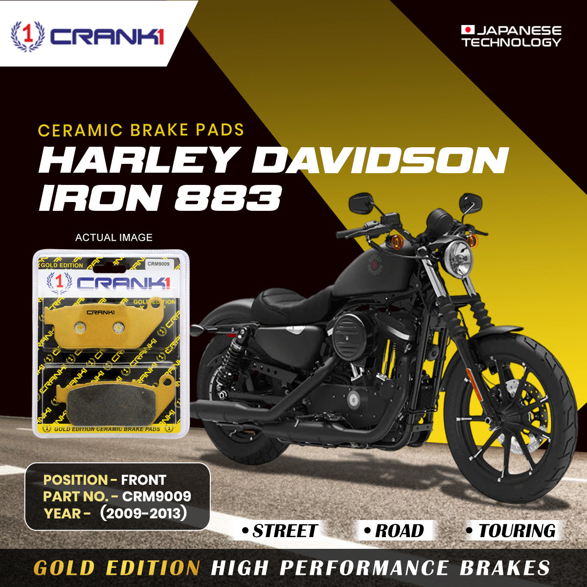CRANK1 CRM9009 ceramic front brake pads for Harley Davidson Sportster Iron 883