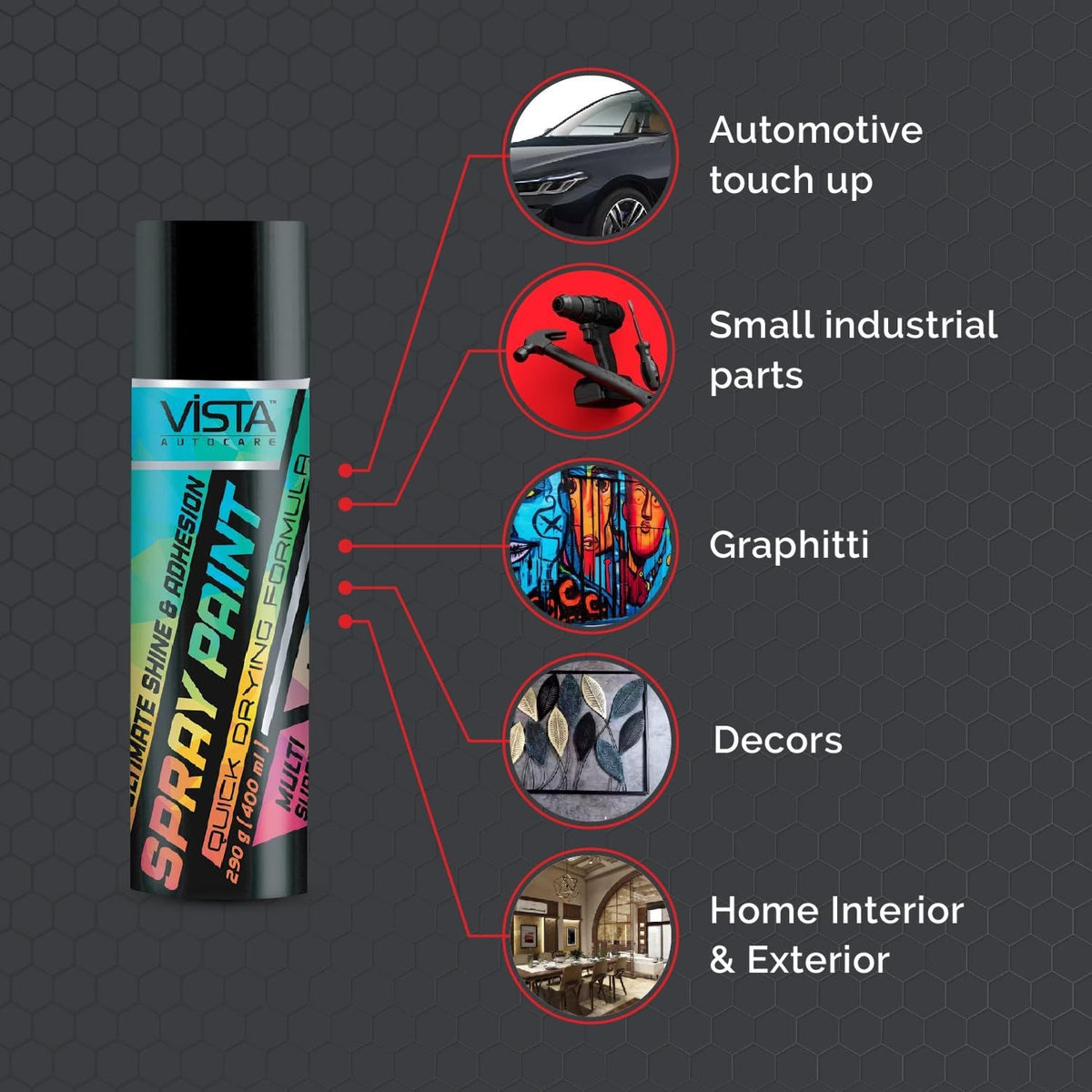 Vista Black Matte Spray Paint 400 ml automotive aerosol paint

