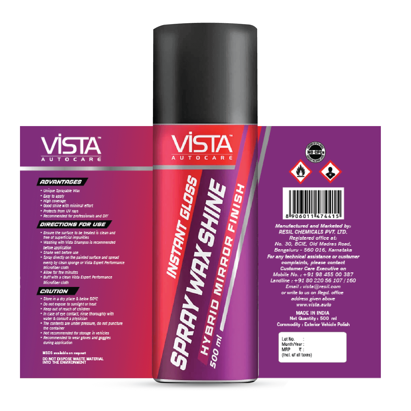 Vista Auto Care Spray Wax Shine 500ml car spray wax with UV protection

