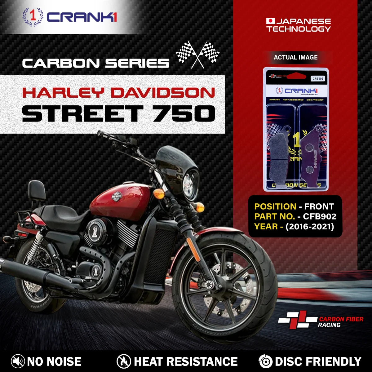 CRANK1 CFB902 carbon front brake pads for Harley-Davidson Street 750