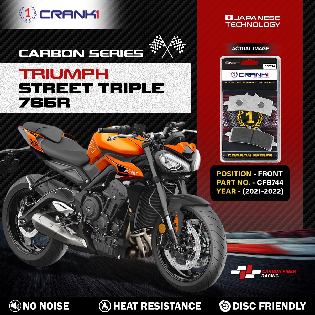 CRANK1 CFB744 carbon front brake pads for Triumph Street Triple 765R