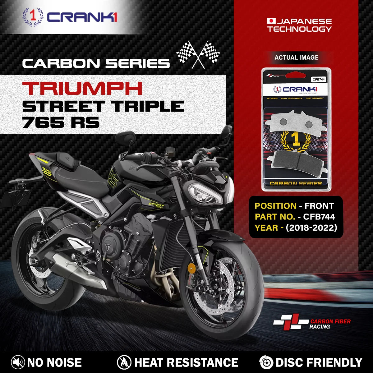 CRANK1 CFB744 carbon front brake pads for Triumph Street Triple 765 RS