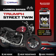 CRANK1 Carbon Rear Brake Pads CFB412 for Triumph Street Twin 2016-2017 Premium Performance Motorcycle Brake Pads