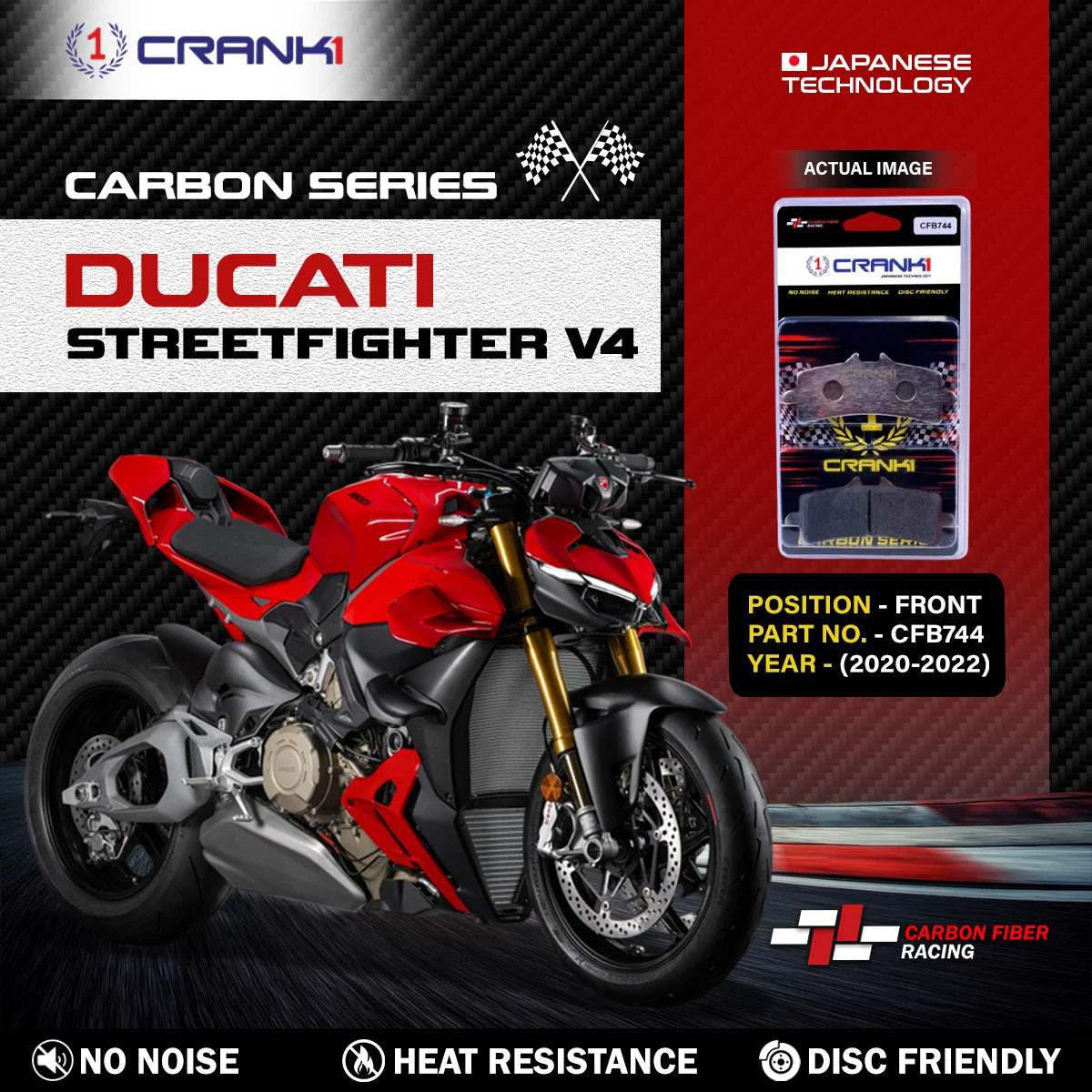CRANK1 CFB744 carbon front brake pads for Ducati Streetfighter V4 2020-2022