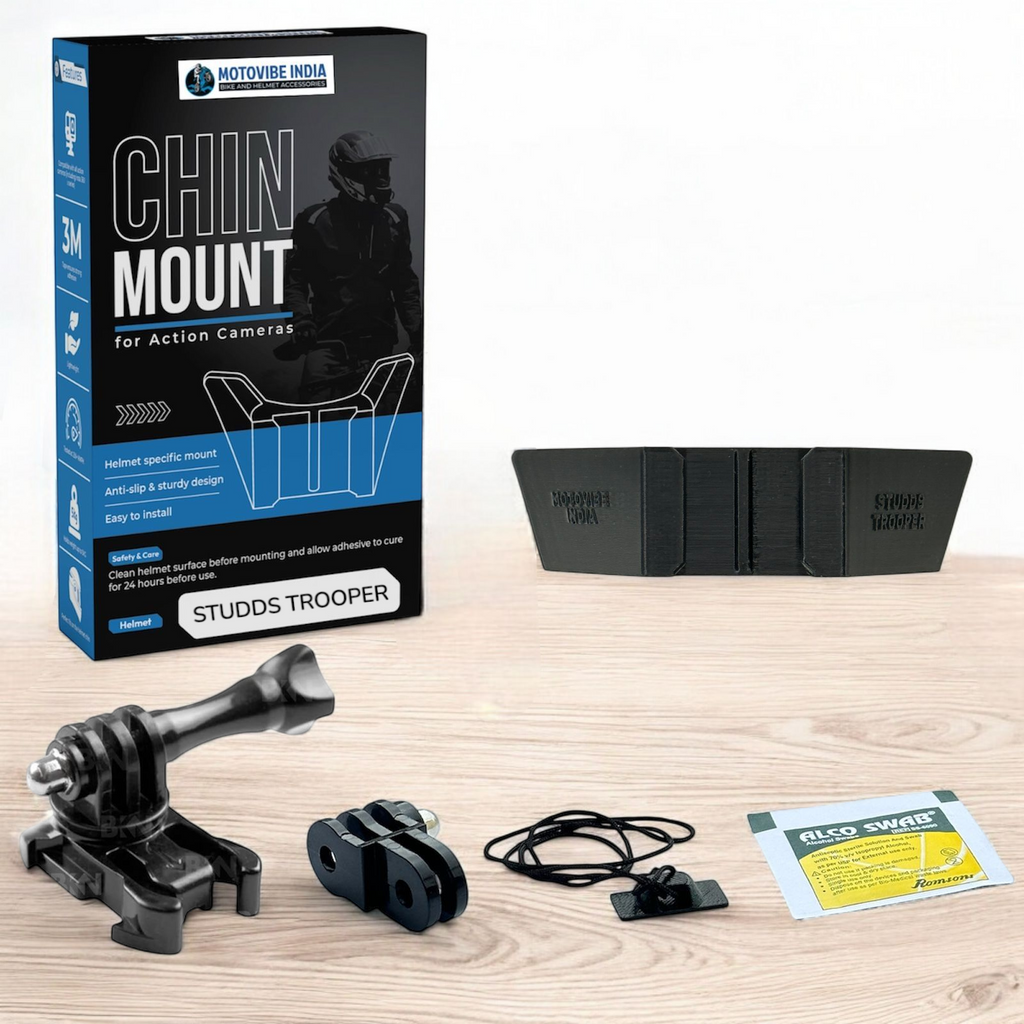 Studds Trooper chin mount with GoPro camera attached