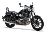 Silver Stallion Longshot performance exhaust installed on Royal Enfield Super Meteor 650 with premium silver finish