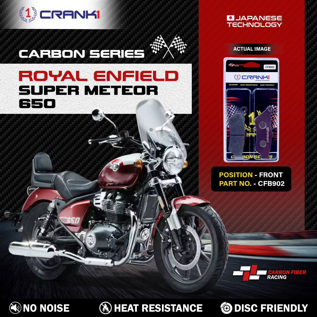 CRANK1 CFB902 Carbon Brake Pads Front For Royal Enfield Super Meteor 650