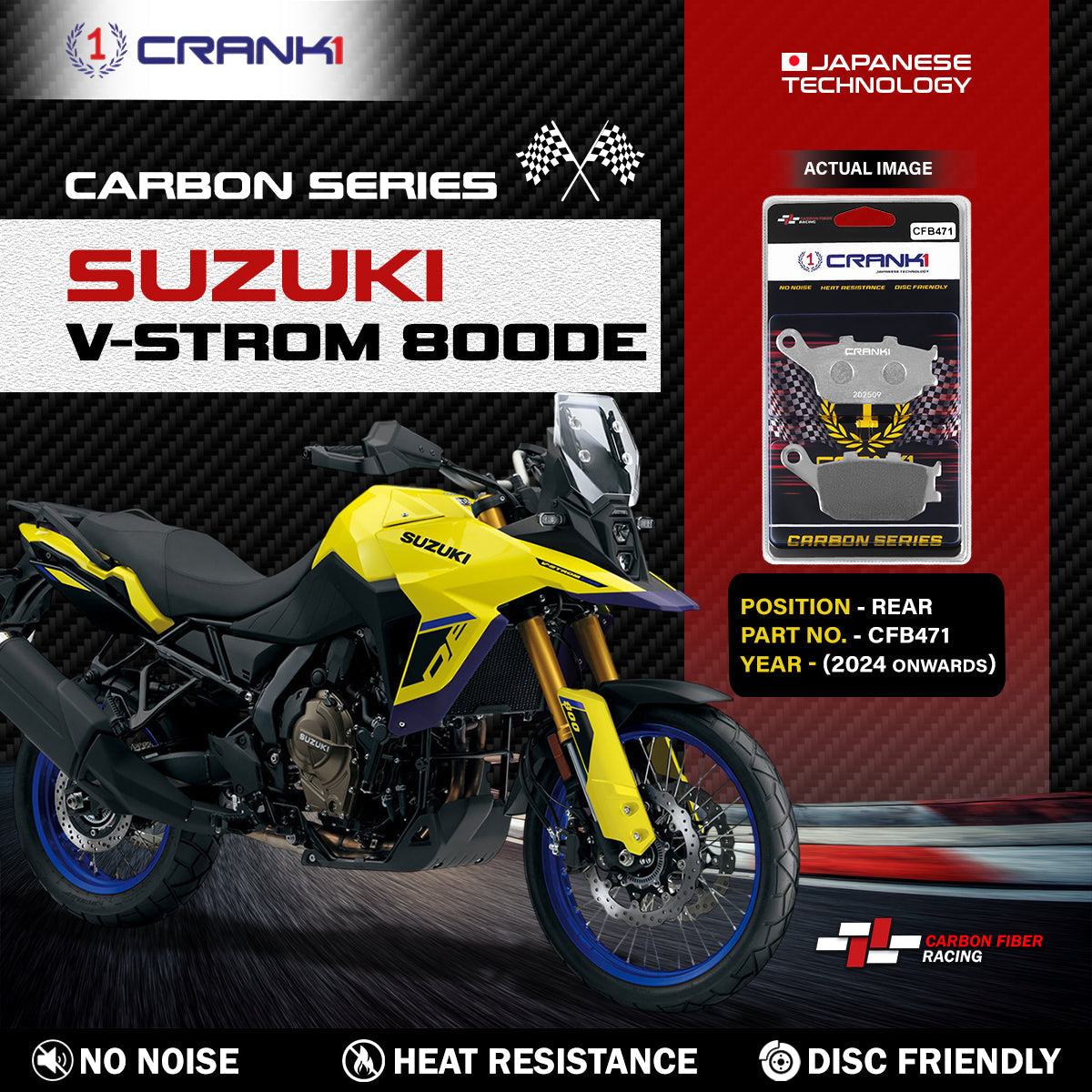 CRANK1 CFB471 carbon rear brake pads for Suzuki V-Strom 800DE 2024 onwards

