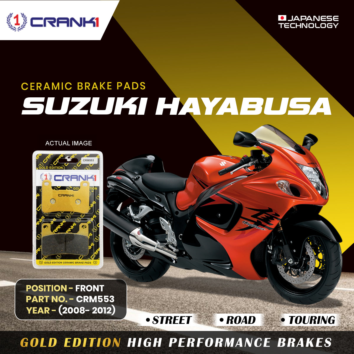 CRANK1 ceramic front brake pads for Suzuki Hayabusa GSX1300R 2008-2012 CRM553