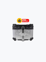Legundary Custom Fort Knox Series TC 45L Aluminium Top Box with Backrest Pad Black Silver Motorcycle Storage Case