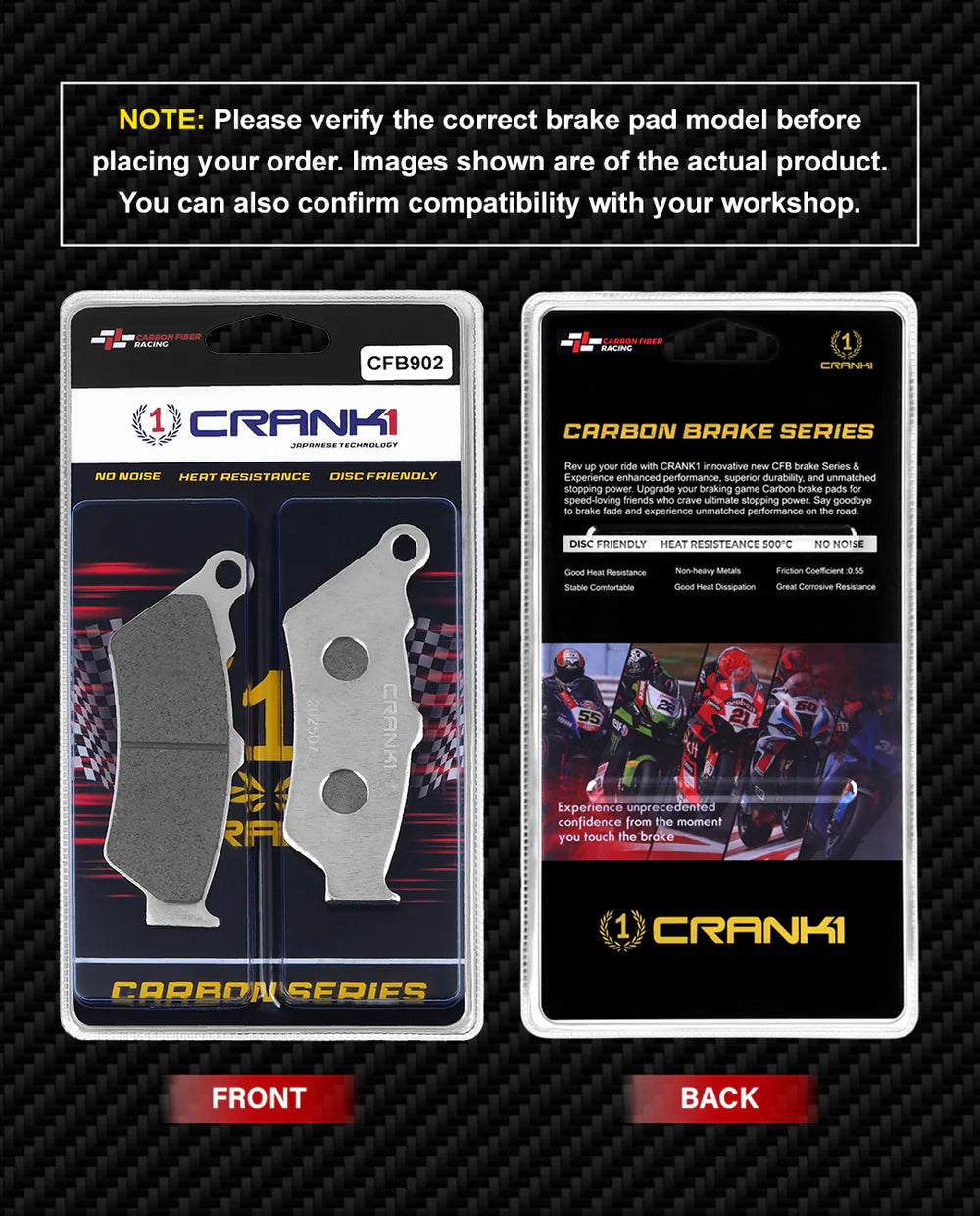 CRANK1 CFB902 carbon front brake pads for Harley-Davidson Street 750