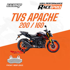 66BHP Race Pro Sintered Front Brake Pad 66RP-250-2 for TVS Apache RTR 160 and 200 high performance braking