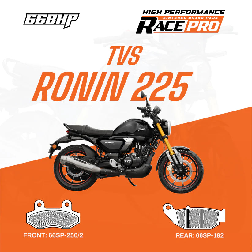 66BHP Race Pro Sintered Brake Pads for TVS Ronin 225 Front 66RP-250-2 Rear 66RP-182 high performance braking upgrade
