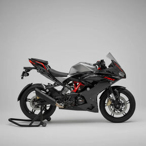 Barrel Rogue 2.0 exhaust for TVS Apache RR 310 BS4 BS6 with subheader pipe black and steel performance exhaust