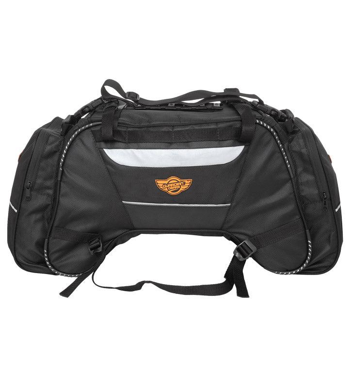 Guardian Gears Rhino Mini 50L waterproof motorcycle tail bag with waterproof dry bag and rain cover mounted on a touring motorcycle