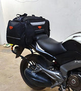Guardian Gears Rhino Mini 50L waterproof motorcycle tail bag with waterproof dry bag and rain cover mounted on a touring motorcycle