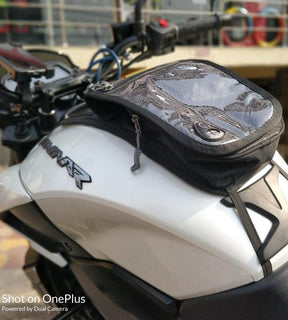 Guardian Gears Wolverine motorcycle tank bag mounted on Royal Enfield
