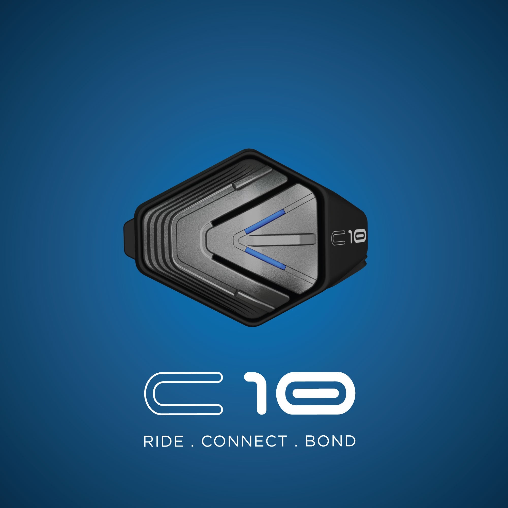 BluArmor C10 motorcycle Bluetooth intercom mounted on helmet for calls, music, and GPS navigation for riders