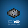BluArmor C10 motorcycle Bluetooth intercom mounted on helmet for calls, music, and GPS navigation for riders