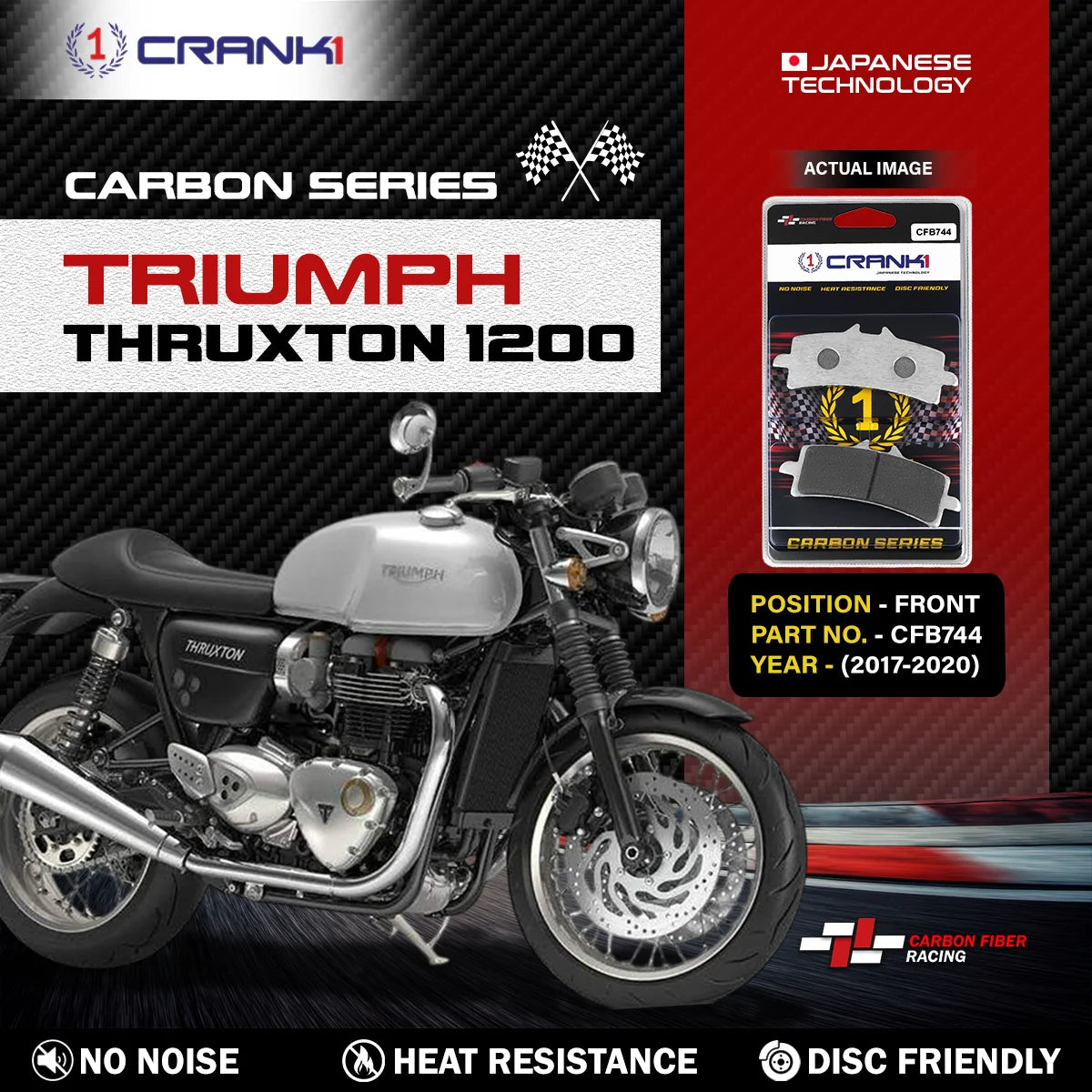 CRANK1 CFB744 carbon front brake pads for Triumph Thruxton 1200