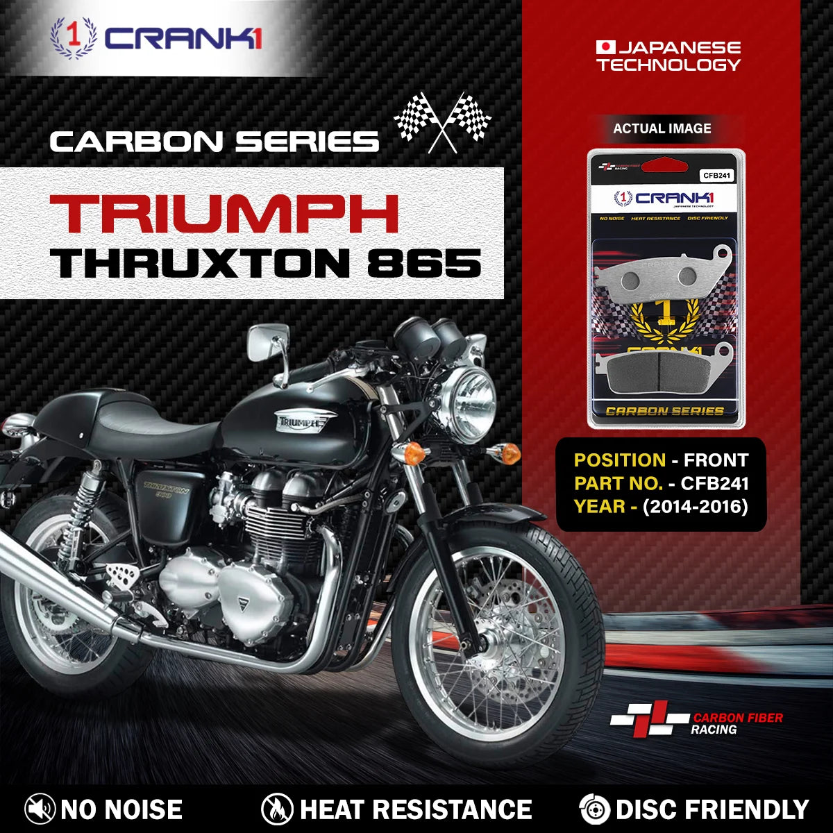 CRANK1 CFB241 carbon front brake pads for Triumph Thruxton 865 2014-2016