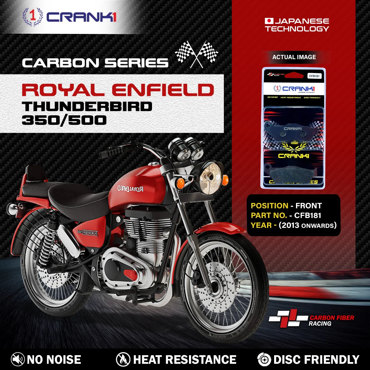 CRANK1 CFB181 carbon front brake pads for Royal Enfield Thunderbird 350/500