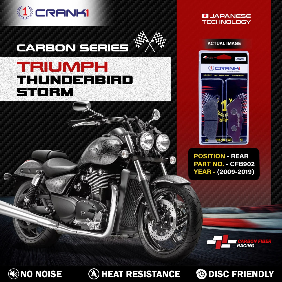 CRANK1 CFB902 rear carbon brake pads for Triumph Thunderbird Storm 2009-2019