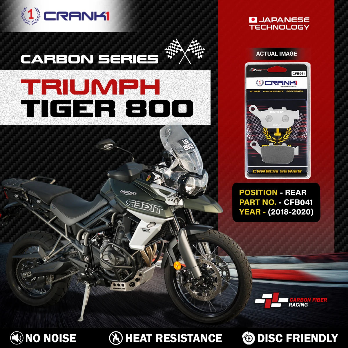 CRANK1 CFB041 carbon rear brake pads for Triumph Tiger 800 2018-2020