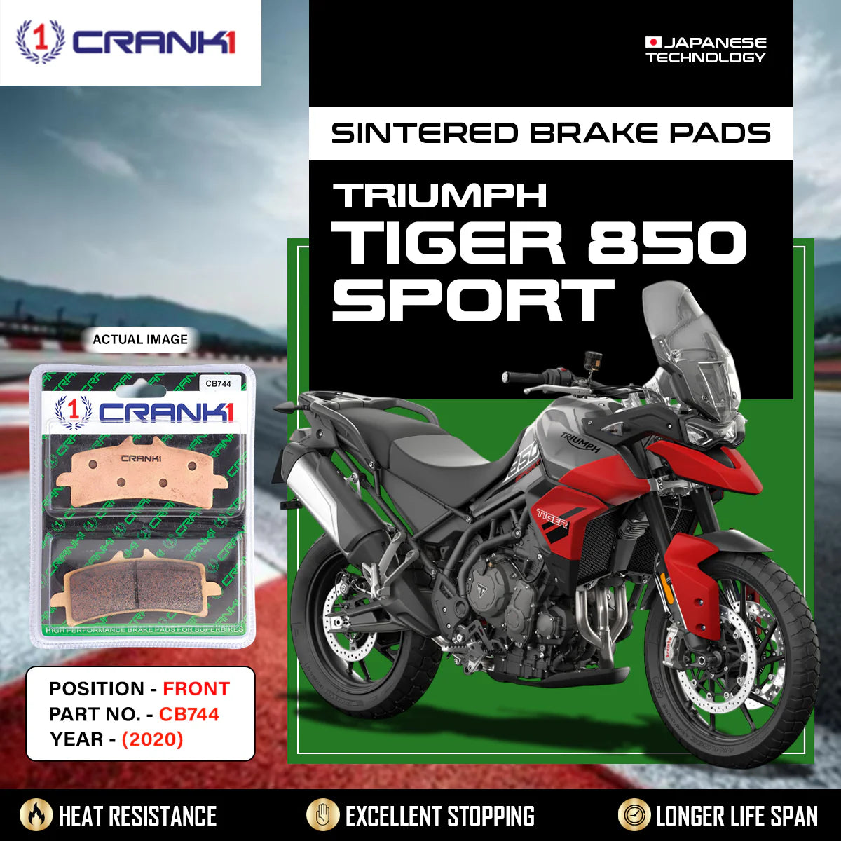 CRANK1 CB744 Sintered Front Brake Pads for Triumph Tiger 850 Sport 2020 and compatible motorcycles