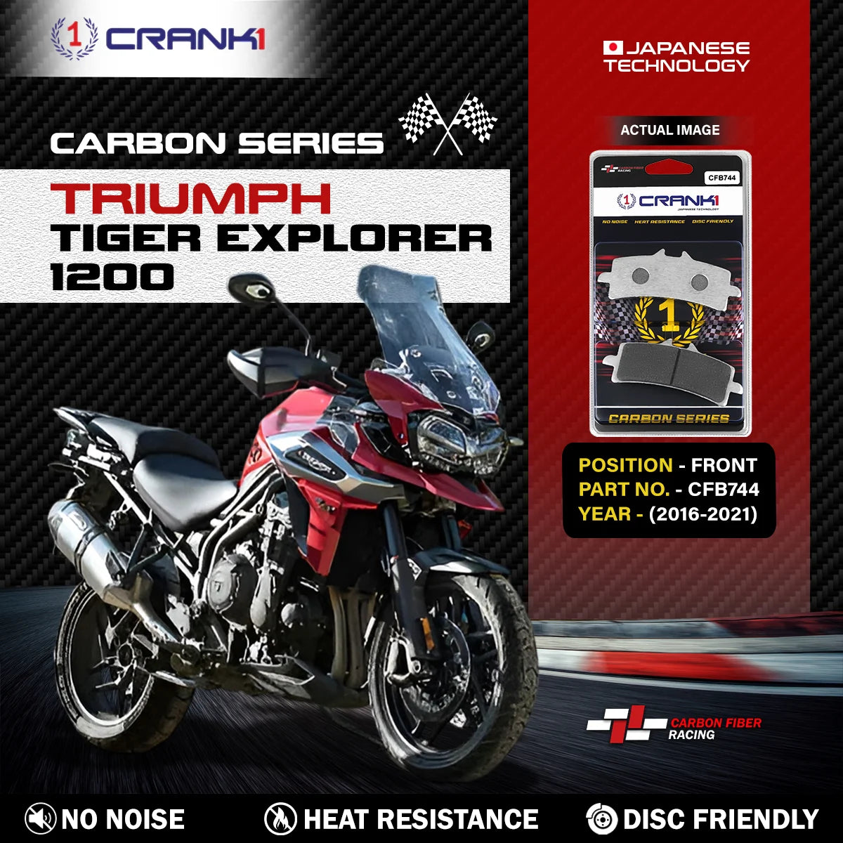CRANK1 CFB744 carbon front brake pads for Triumph Tiger Explorer 1200