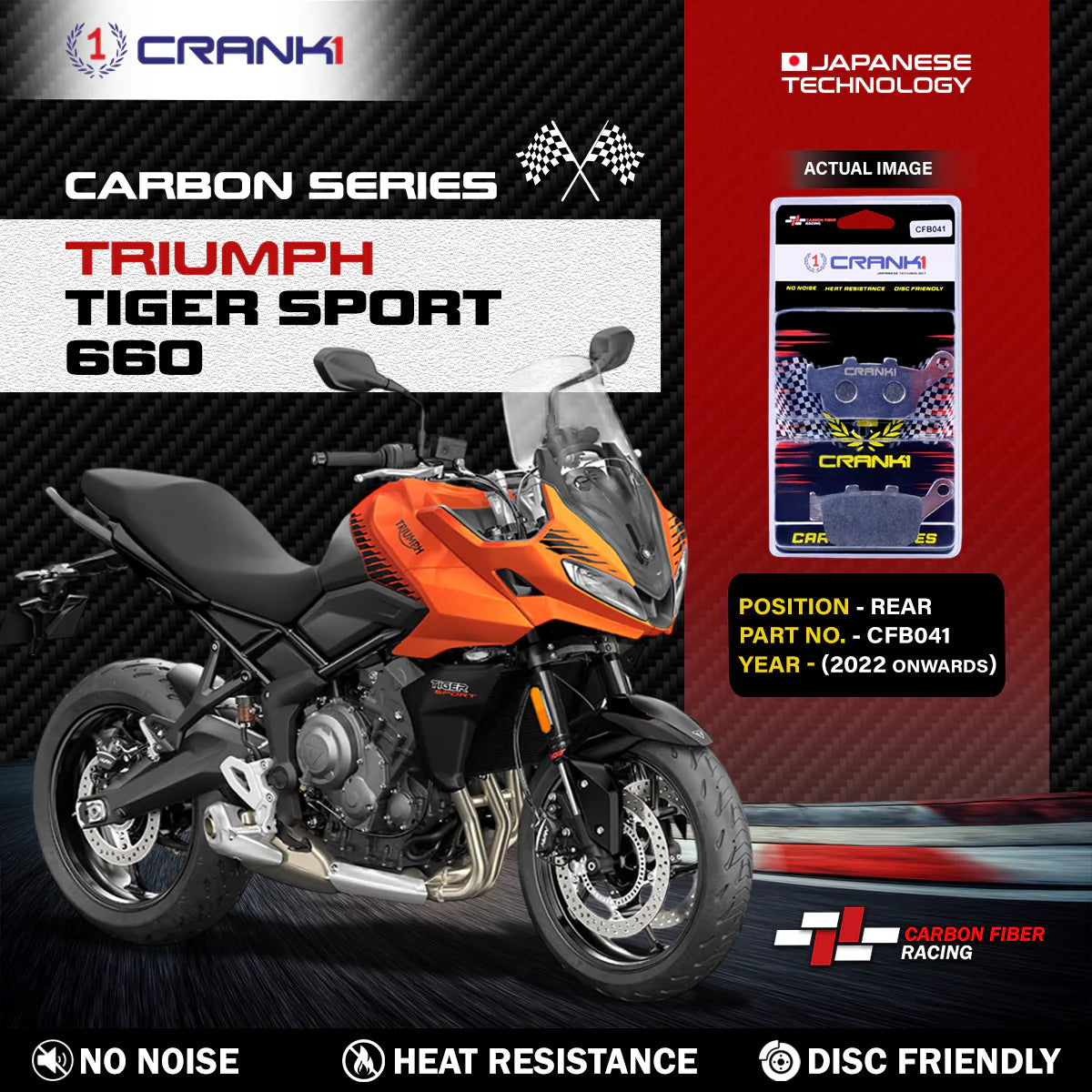 CRANK1 Carbon Rear Brake Pads CFB041 for Triumph Tiger Sport 660