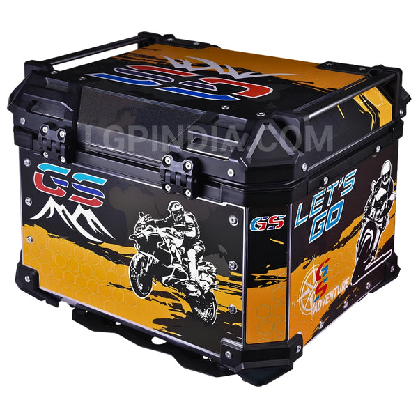 LGP 45L Yellow GS ADV aluminum motorcycle top box with backrest


