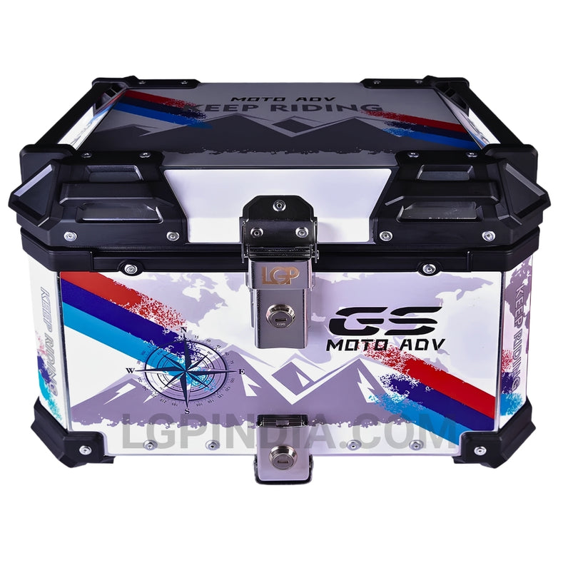 LGP 45L GS Moto ADV aluminum motorcycle top box black graphics

