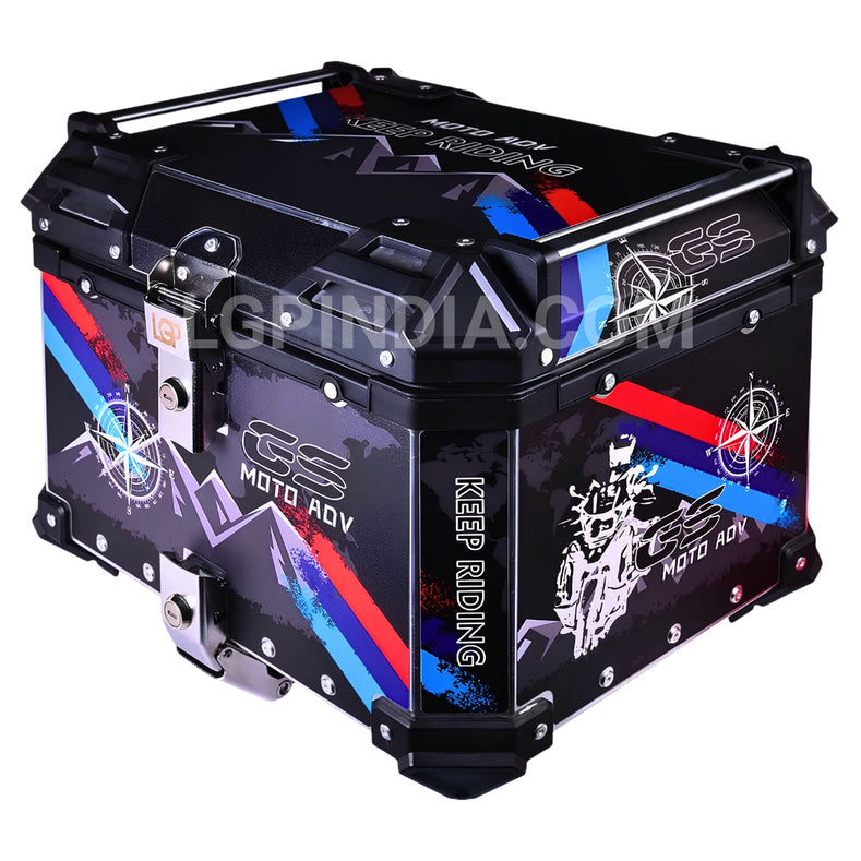 LGP 45L GS Moto ADV aluminum motorcycle top box black graphics

