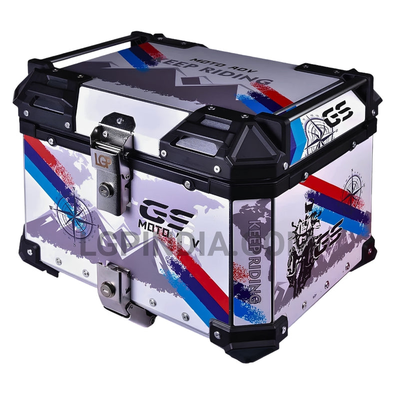 LGP 45L GS Moto ADV aluminum motorcycle top box black graphics

