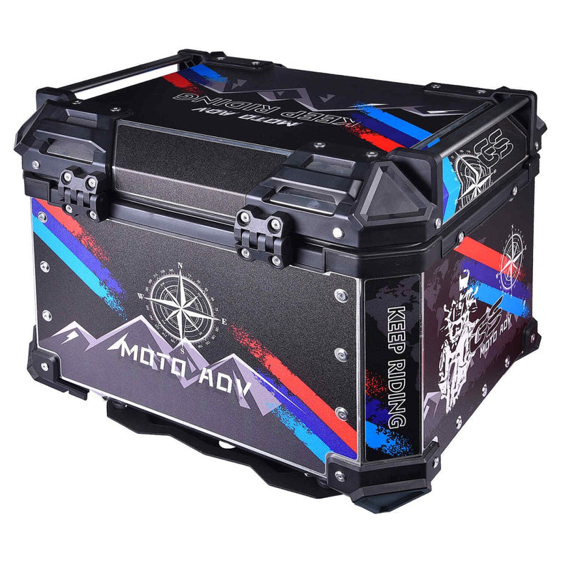 LGP 45L GS Moto ADV aluminum motorcycle top box black graphics

