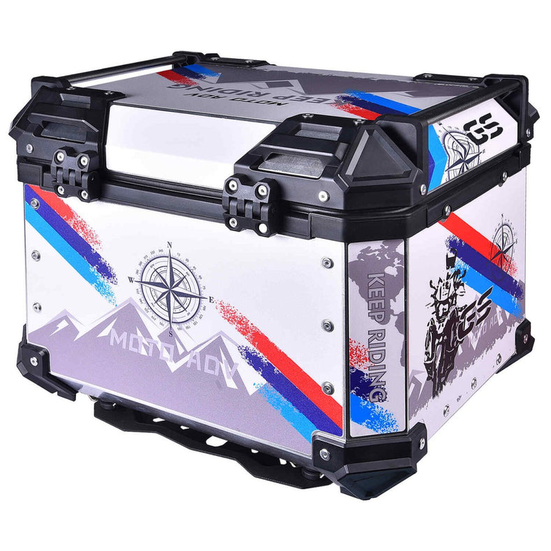 LGP 45L GS Moto ADV aluminum motorcycle top box white graphics

