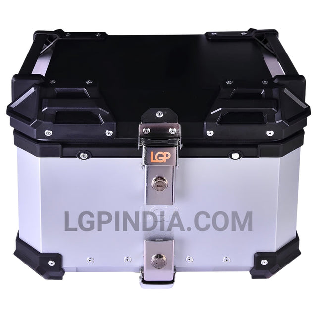 LGP 36L aluminum motorcycle top box with backrest in silver and black

