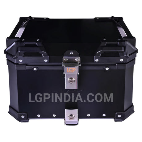 LGP 36L aluminum motorcycle top box with backrest in silver and black

