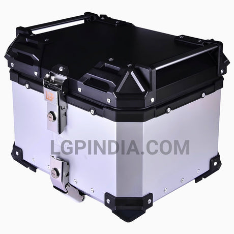 LGP 36L aluminum motorcycle top box with backrest in silver and black

