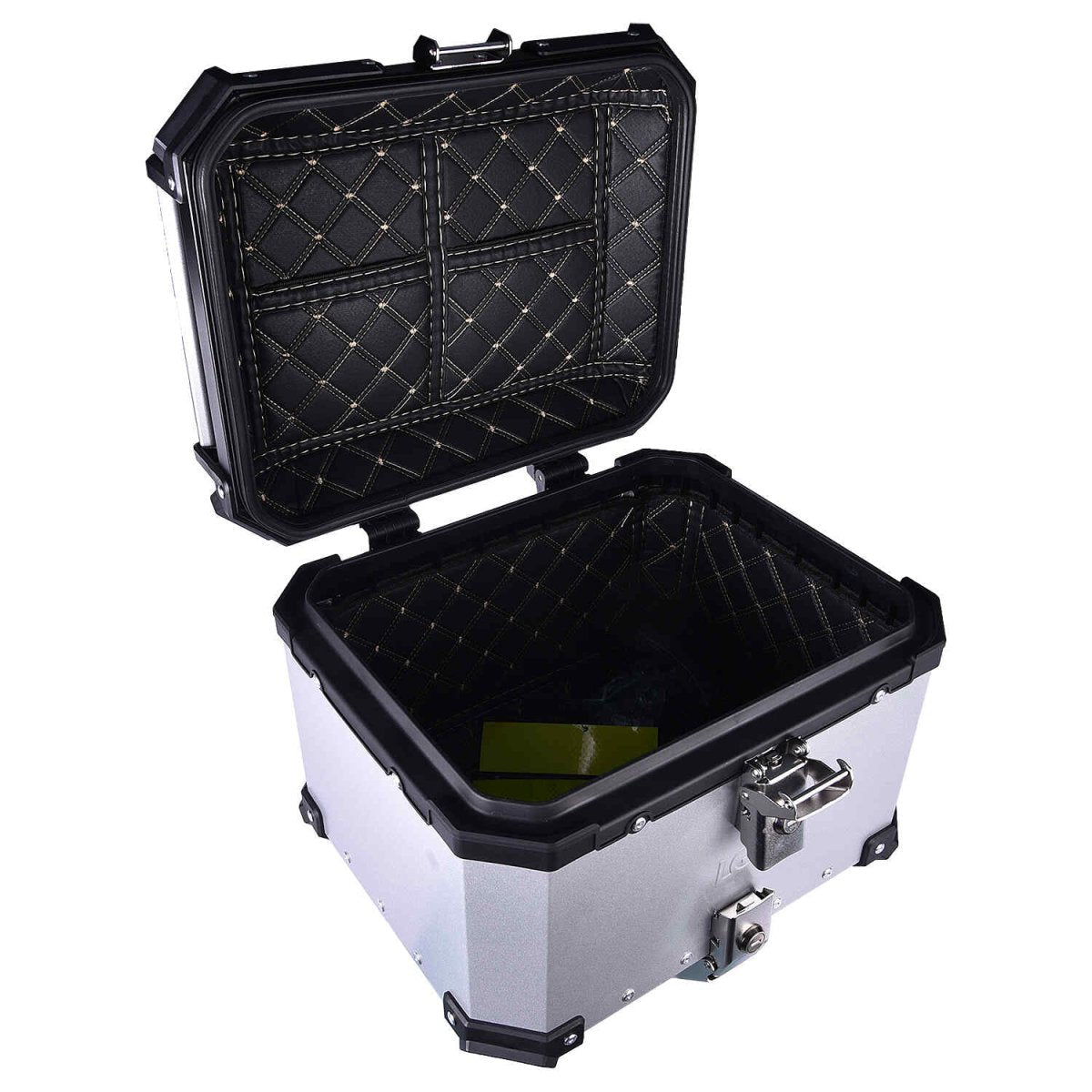 LGP 36L aluminum motorcycle top box with backrest in silver and black


