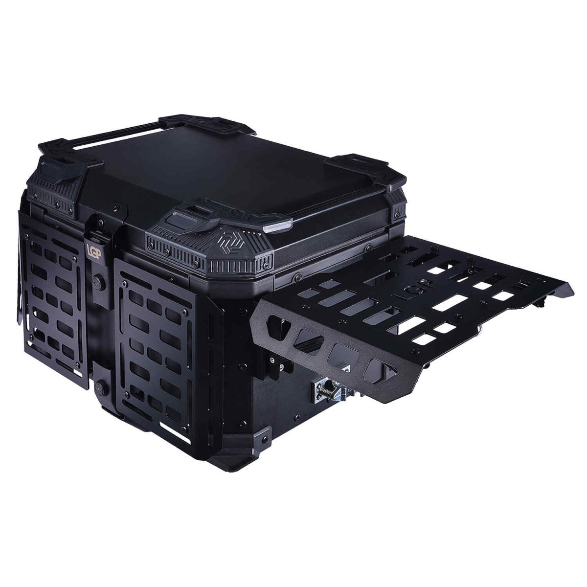 LGP 45L black aluminum motorcycle top box with backrest


