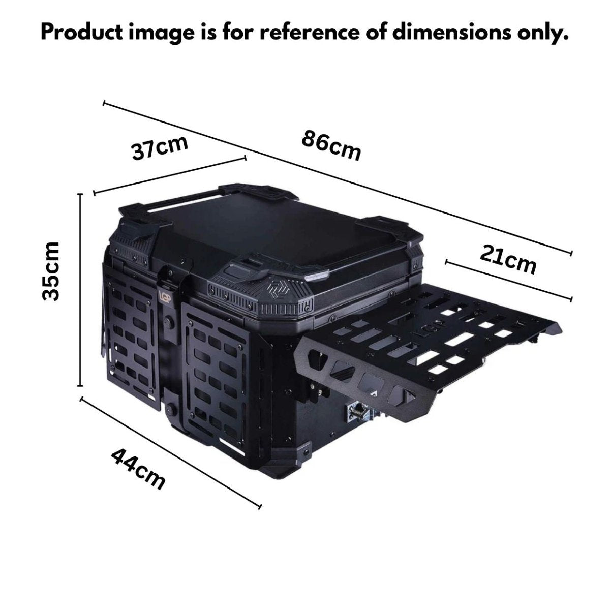 LGP 45L black aluminum motorcycle top box with backrest

