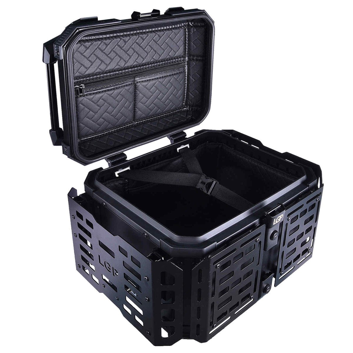LGP 45L black aluminum motorcycle top box with backrest

